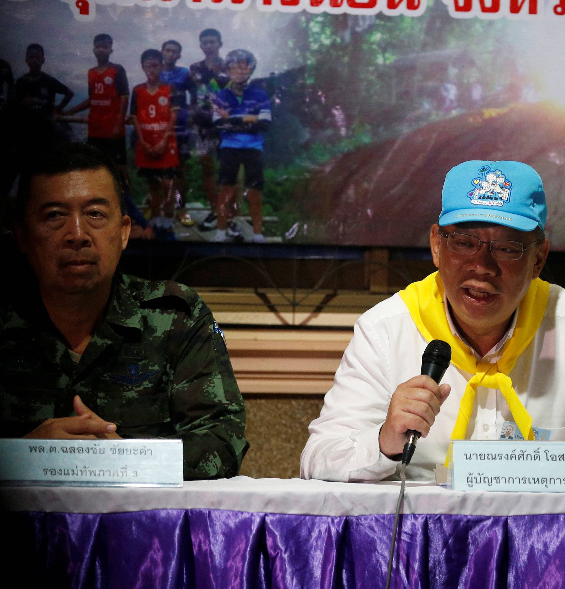 Chiang Rai province acting governor Narongsak Osatanakorn talks to journalist during a news conference near Tham Luang cave complex, in the northern province of Chiang Rai