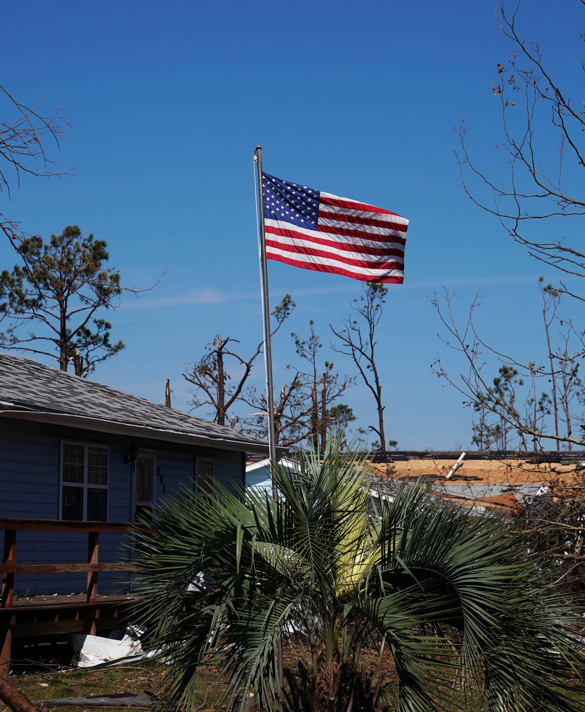 A U.S. flag is pictured following Hurricane Michael in Mexico Beach