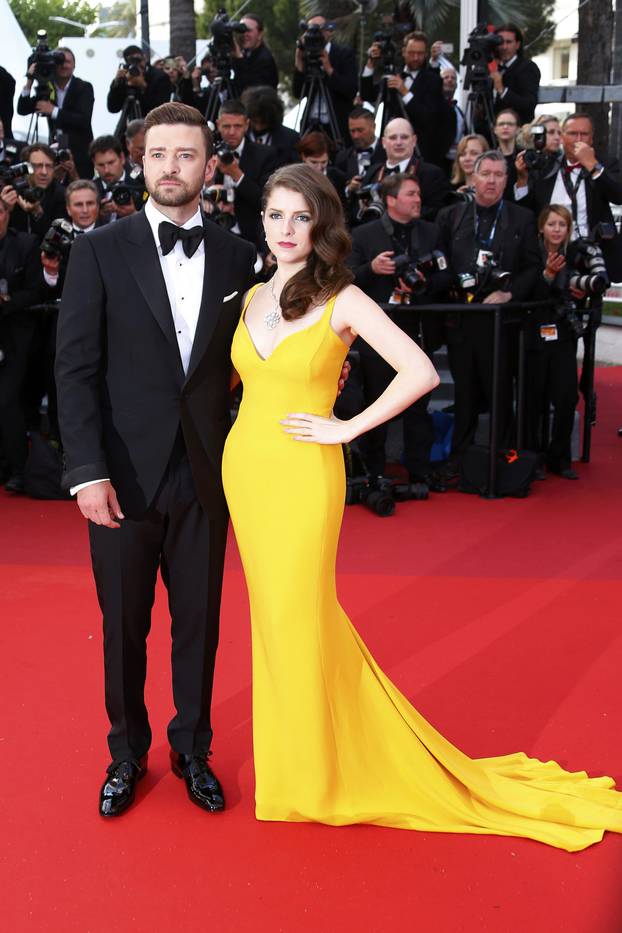 Actor Justin Timberlake and actress Anna Kendrick pose on the red carpet as they arrive for the opening ceremony and the screening of the film "Cafe Society" out of competition during the 69th Cannes Film Festival in Cannes