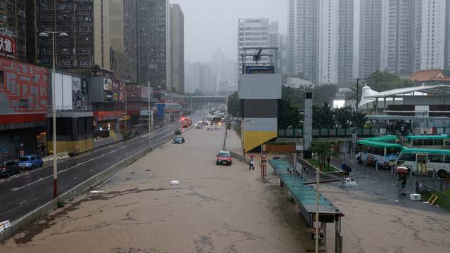 A view of a flooded area after heavy rains in Hong Kong