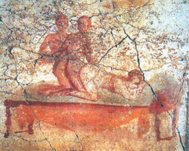. English: Another en:Pompeii en:brothel en:fresco . This file is lacking author information. 492 Pompeii brothel 3