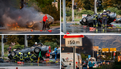 FOTO Strašne scene u Kaštel Sućurcu: Prevrnuti automobil u plamenu, poginulo dvoje ljudi