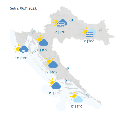 U ponedjeljak promjenjivo i toplo: Ujutro mjestimična magla,  na Jadranu kiša i vjetar