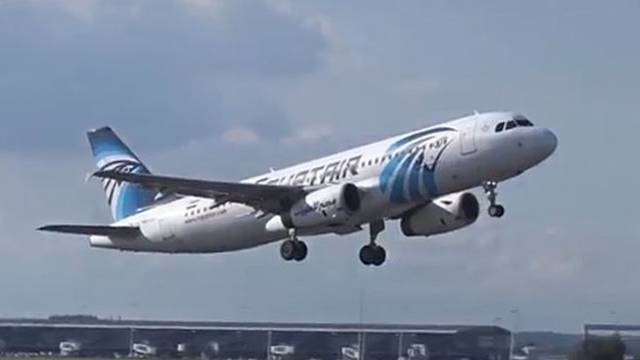 A still image from video released May 19, 2016 shows EgyptAir Airbus A320 SU-GCC taking off at Brussels, Belgium