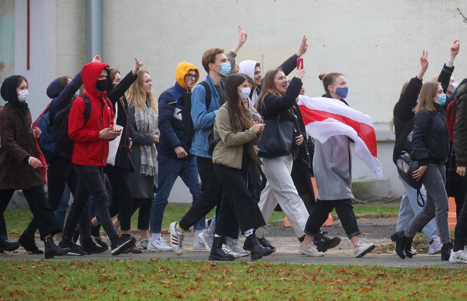 Students attend an opposition rally to reject the Belarusian presidential election results in Minsk