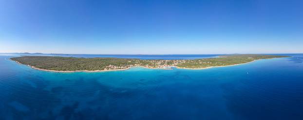 Aerial drone view of Croatian island Silba with beautiful beache