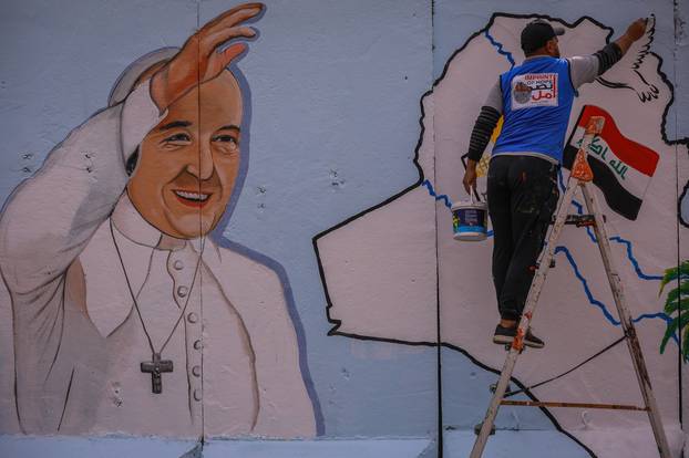 Pope Francis church mural in Baghdad