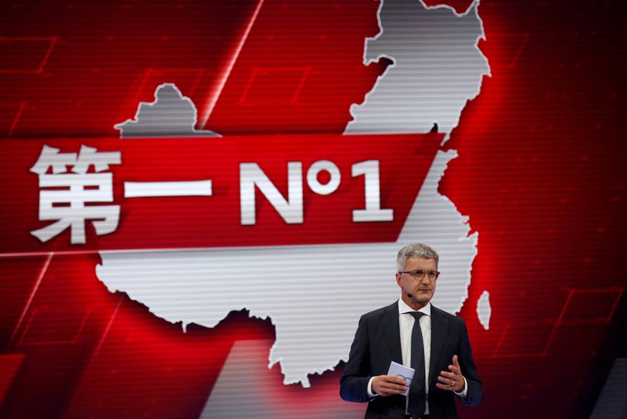 Rupert Stadler, Chairman of the Board of Management of AUDI AG, makes a speech during the Auto China 2016 auto show in Beijing