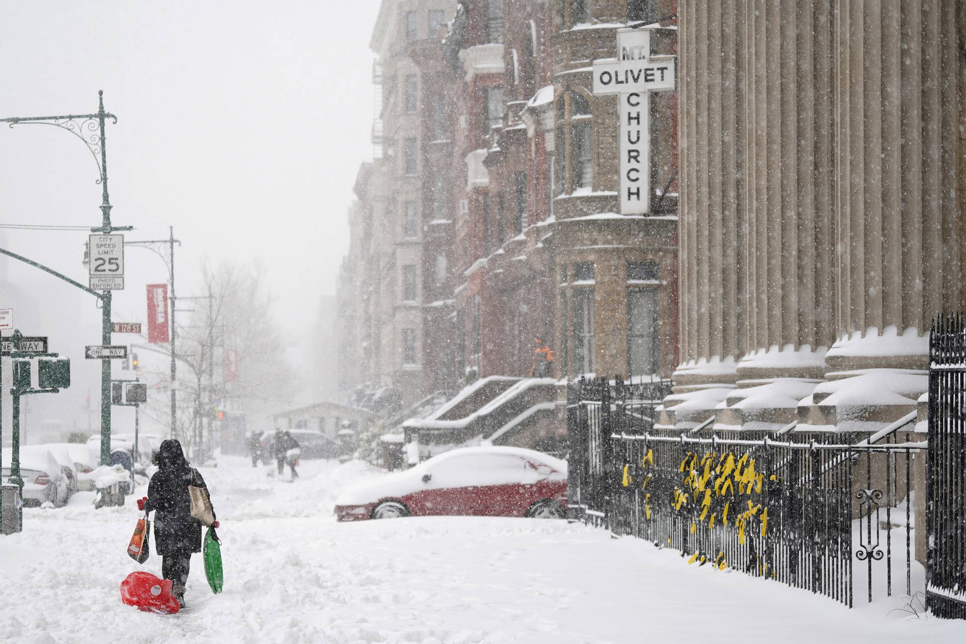 Snow falls during a Nor'easter storm amid the coronavirus disease (COVID-19) pandemic in New York