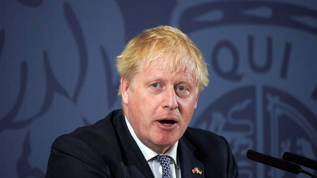 British Prime Minister Boris Johnson delivers his speech in Blackpool
