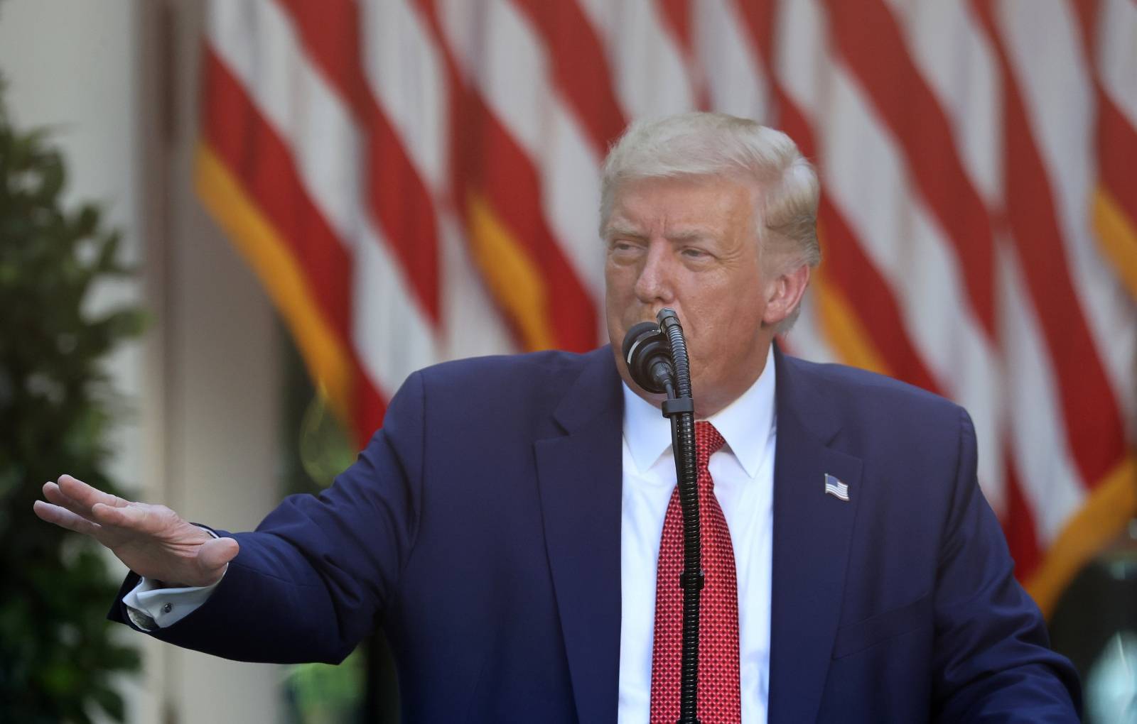 U.S. President Donald Trump attends a news conference in the Rose Garden at the White House in Washington