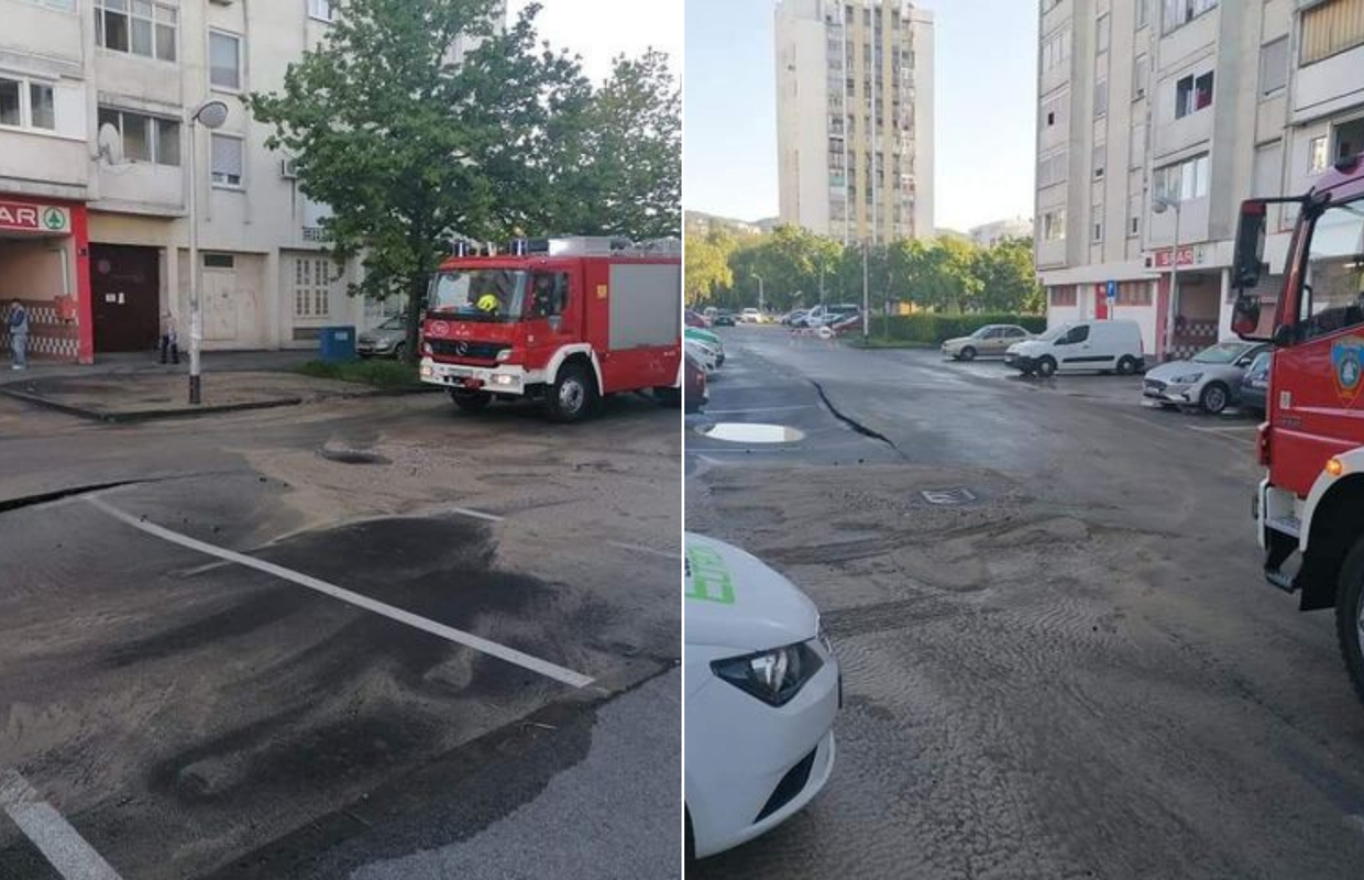 VIDEO Pukla cijev u Gajnicama, poplavila ulica, digao se asfalt