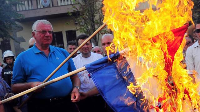 Belgrade Serb Radical Party protest in front of Croatian embassy