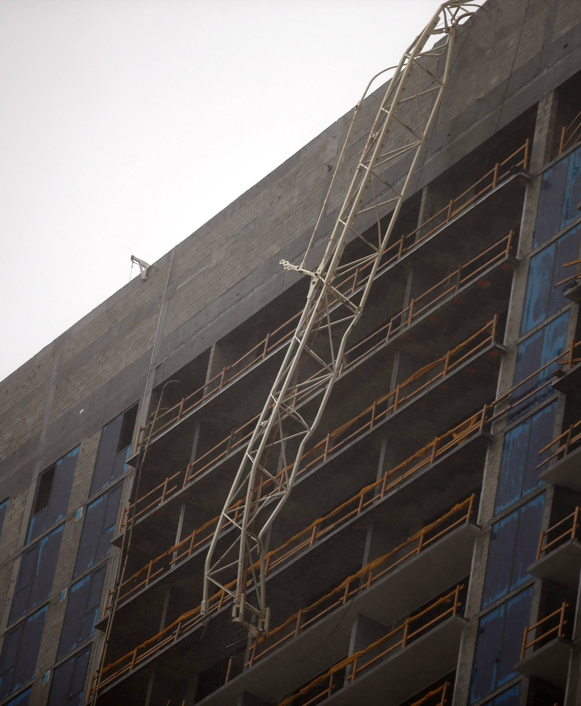 A collapsed construction crane is seen in Downtown Miami as Hurricane Irma arrives at south Florida