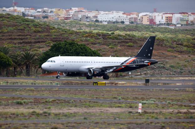 A French plane carrying passengers of cruise ship MV Hondius, which was affected by a hantavirus outbreak, takes off from Tenerife Sud airport