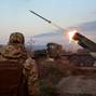 Ukrainian servicemen fire a Grad MLRS towards Russian troops near the frontline town of Kostiantynivka