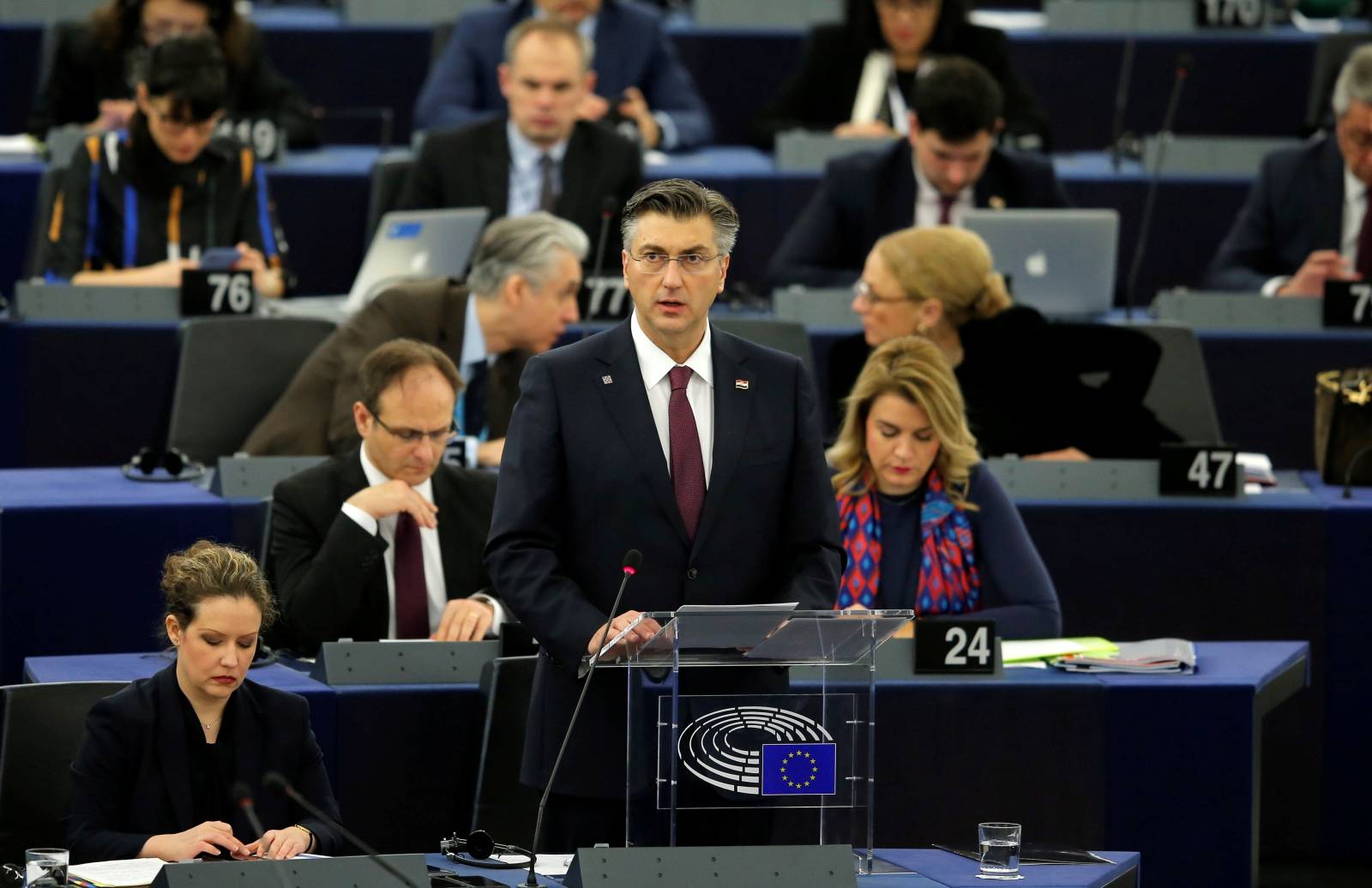 Croatia's Prime Minister Plenkovic addresses the European Parliament in Strasbourg