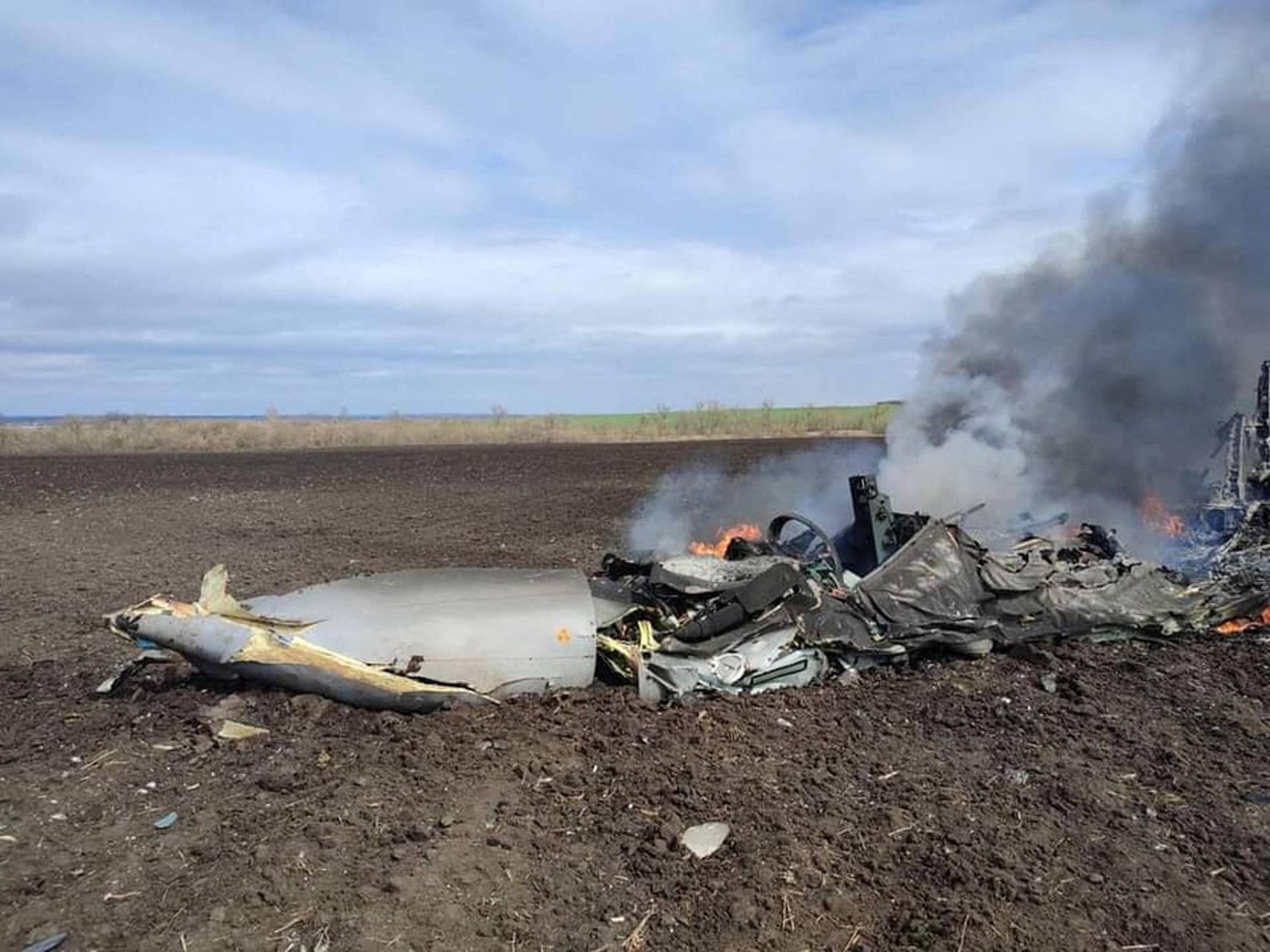 A view shows remains of Russian fighting aircraft Su-35 in Kharkiv region