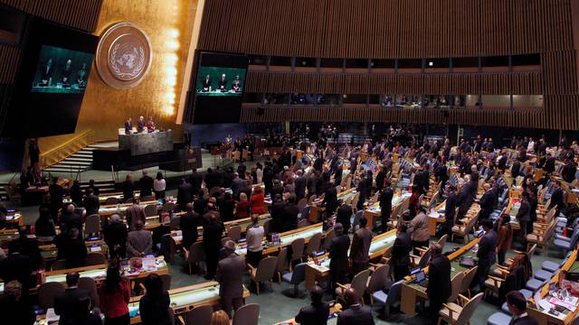 United Nations General Assembly observes a moment of silence during a tribute to the late King of Thailand Bhumibol Adulyadej