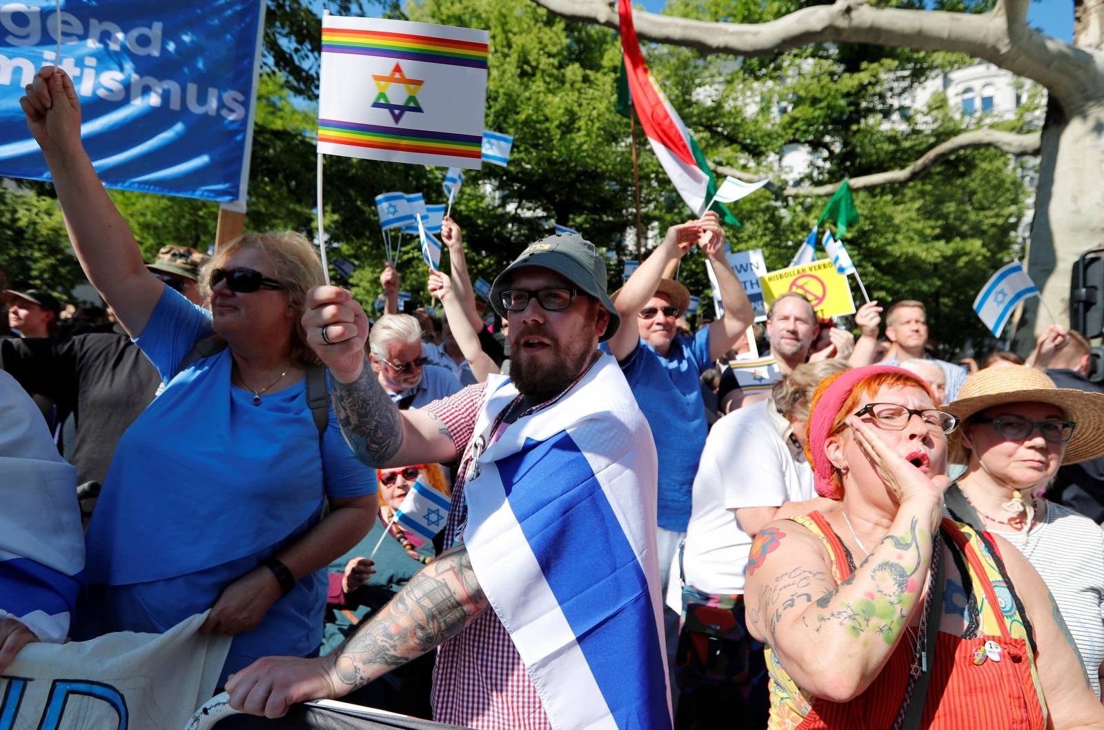 People attend a demonstration marking al-Quds Day in Berlin