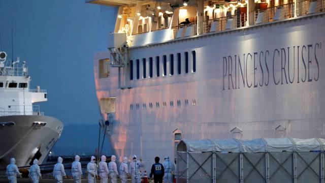 Cruise ship Diamond Princess arrives at Daikoku Pier Cruise Terminal in Yokohama