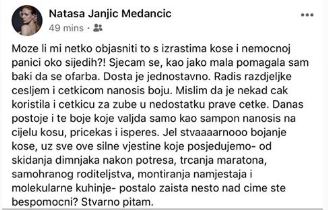 Janjić oplela: 'Objasnite mi svu ovu paniku zbog izrasta kose'