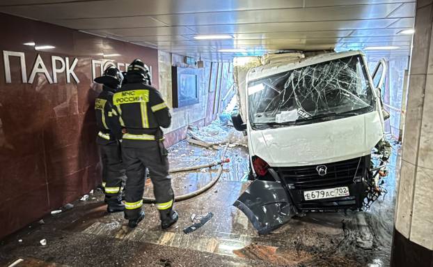 Vehicle drives into underground walkway in Moscow
