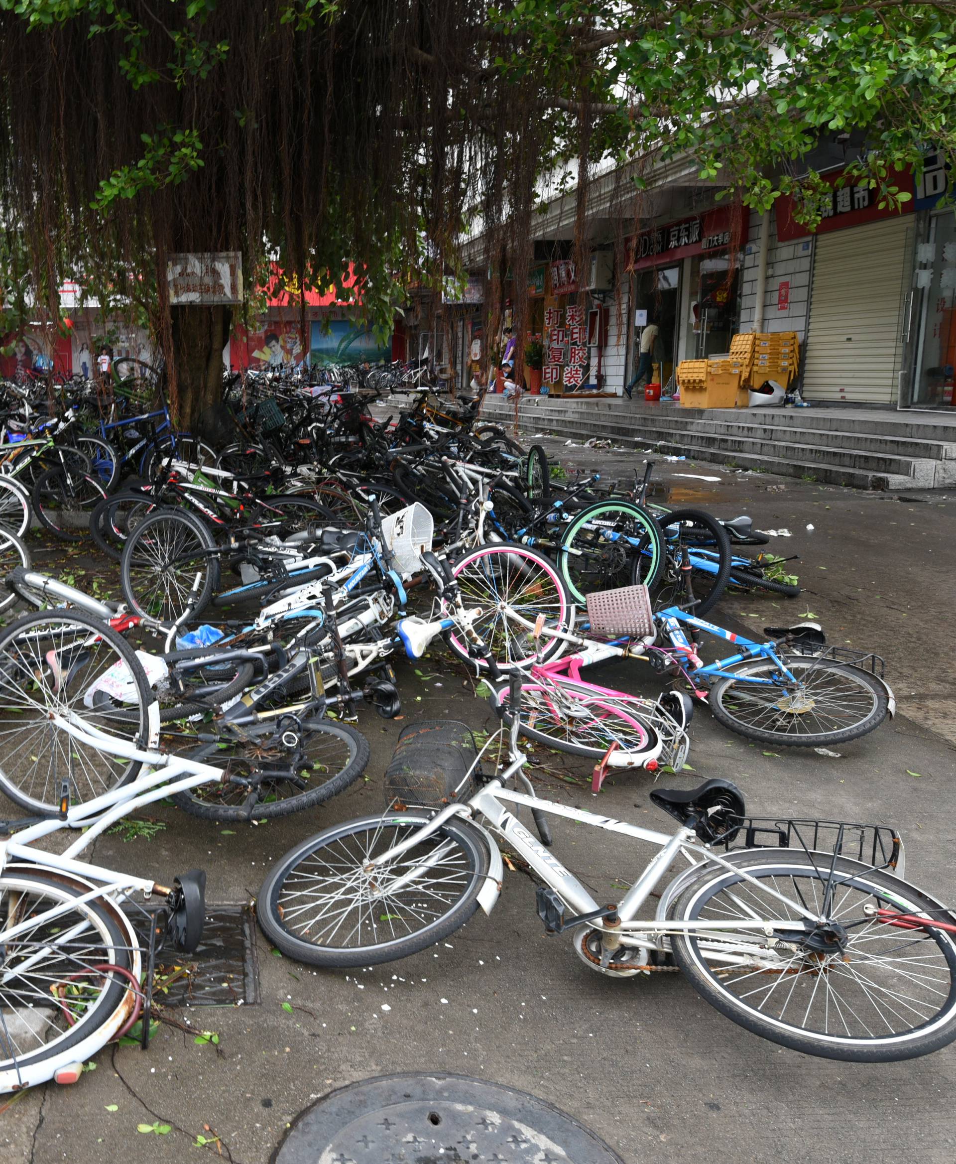 Toppled bicycles lie on street after Typhoon Meranti makes a landfall on southeastern China, in Xiamen