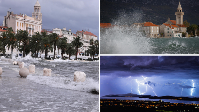FOTO Apokaliptični prizori u Dalmaciji: Potopljena Riva u Splitu, munje prekrile nebo