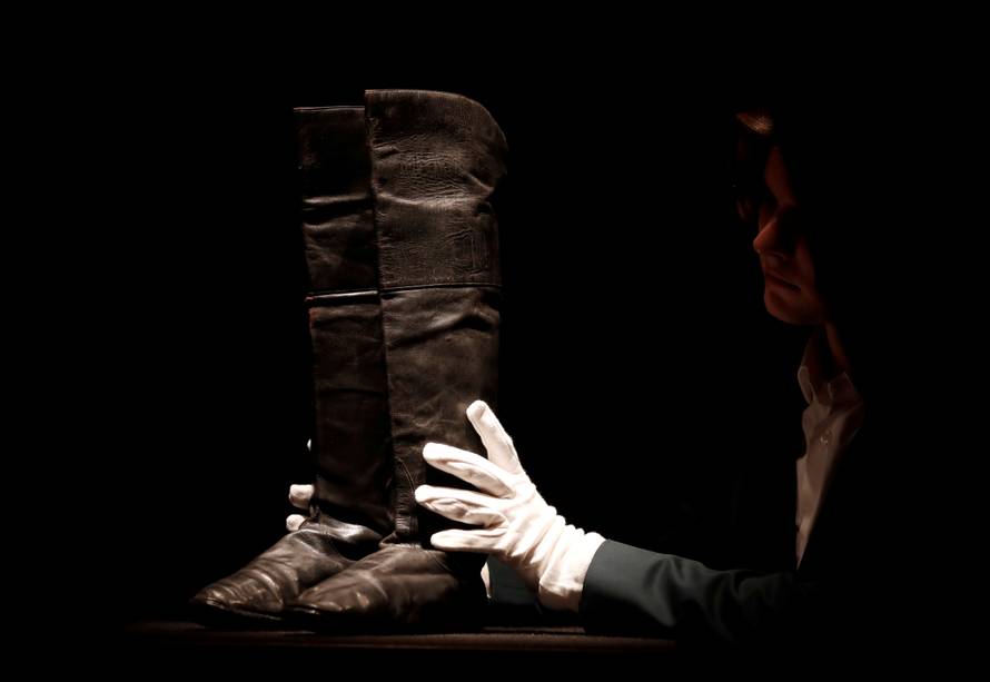 Boots that might have been worn by Napoleon displayed in Paris