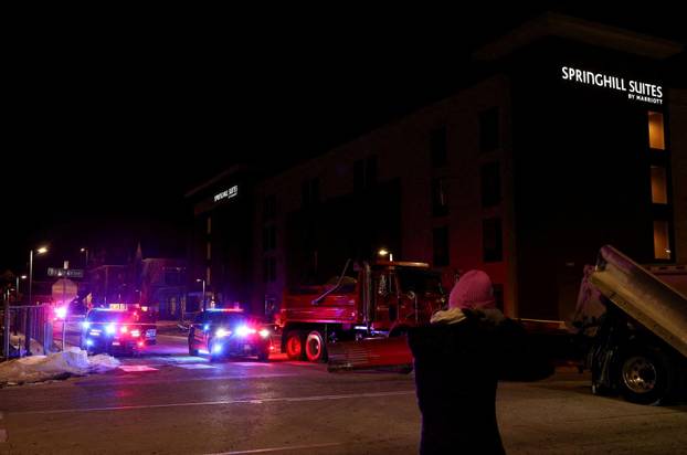 Protest outside the hotel where Bovino, who has been removed from his role, is reportedly staying, in Maple Grove
