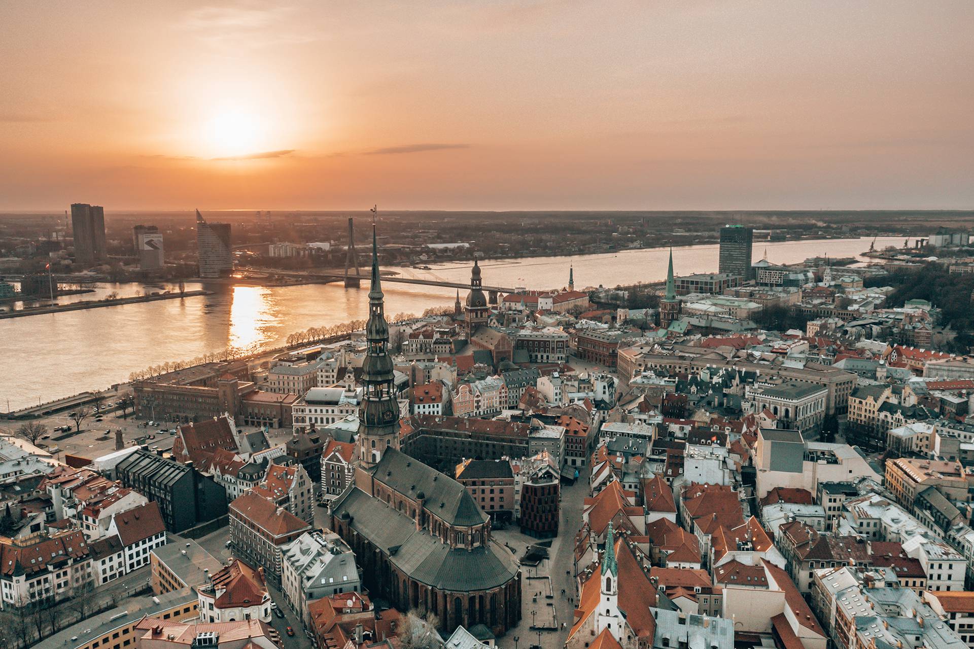 Riga,Rooftop,View,Panorama,At,Sunset,With,Urban,Architectures,And