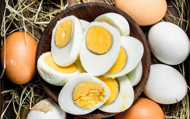 Boiled eggs in a bowl.