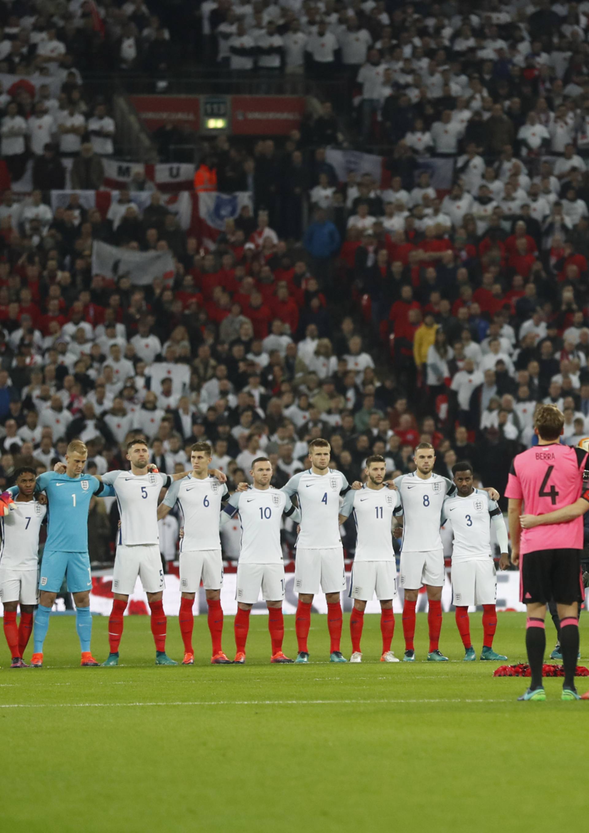 General view during a minutes silence as part of remembrance commemorations before the match