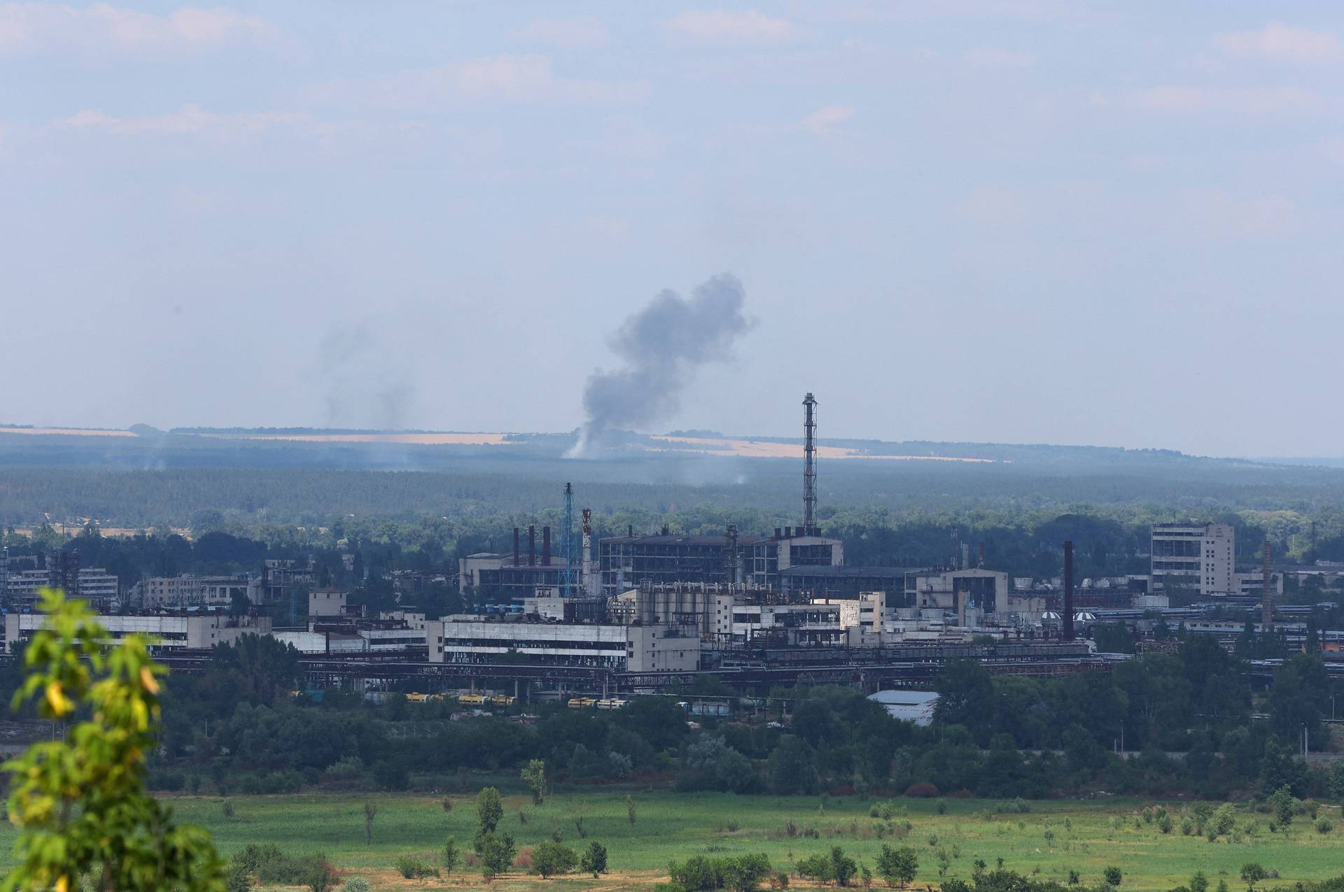 A view shows the Azot chemical plant in Sievierodonetsk from Lysychansk