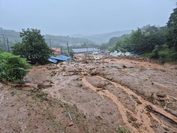 Area affected by landslide due to torrential rains, in Sancheong