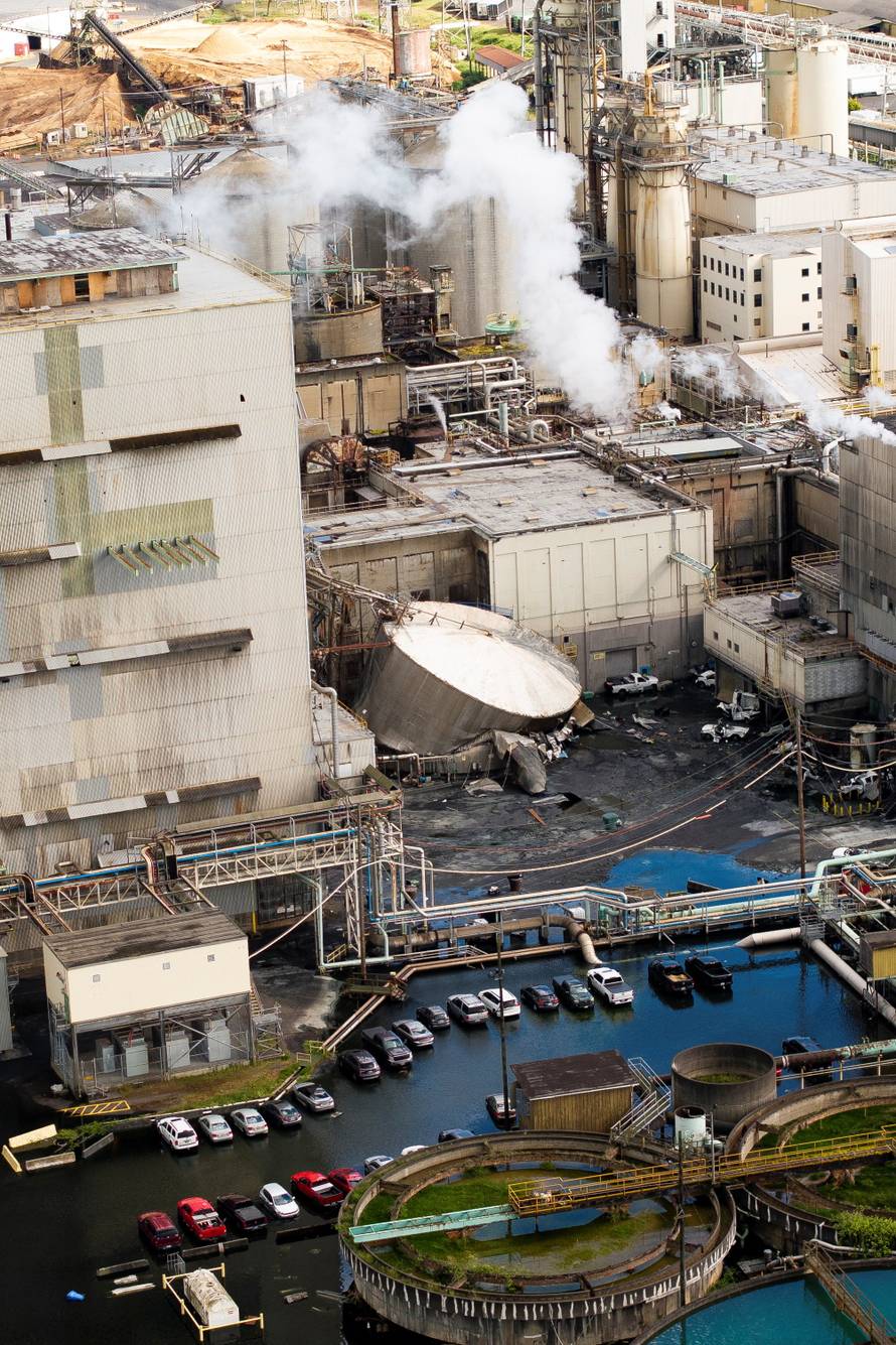 Aftermath of a chemical tank rupture at the Nippon Dynawave Packaging pulp and paper mill in Longview