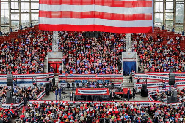 Republican presidential nominee and former U.S. President Donald Trump campaigns at Dorton Arena, in Raleigh