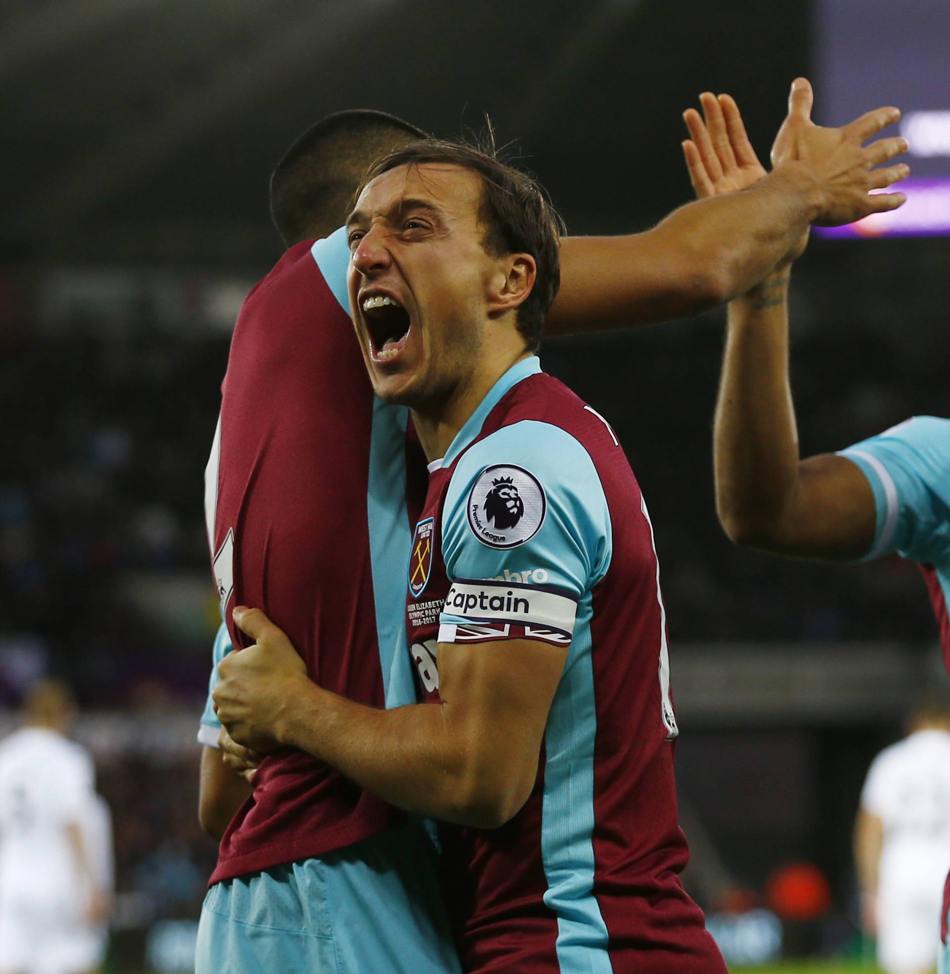 West Ham United's Winston Reid celebrates scoring their second goal with team mates