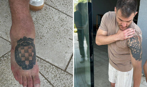 Miočić nam je pokazao tetovaže s hrvatskim motivima pa se i našalio: 'Uredite mi to stopalo'