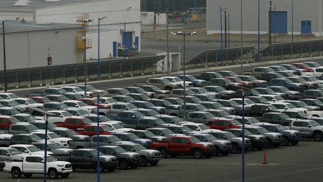 FILE PHOTO: Newly assembled vehicles are parked at the Toyota Motor Manufacturing plant in Baja California