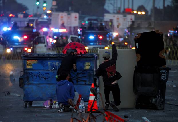 Protest following multiple detentions by Immigration and Customs Enforcement (ICE), in Paramount