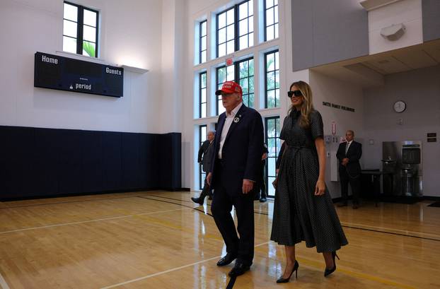 Republican presidential nominee former U.S. President Donald Trump votes on Election Day in Palm Beach