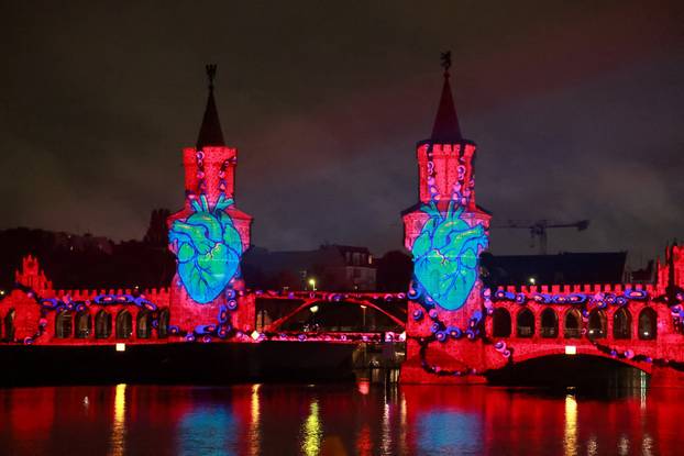 The Oberbaumbruecke bridge is illuminated during the Festival of Lights in Berlin