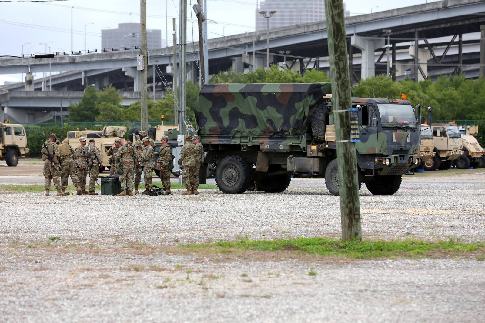 A staging area for the Louisiana National Guard is pictured as Tropical Storm Barry approaches land in New Orleans