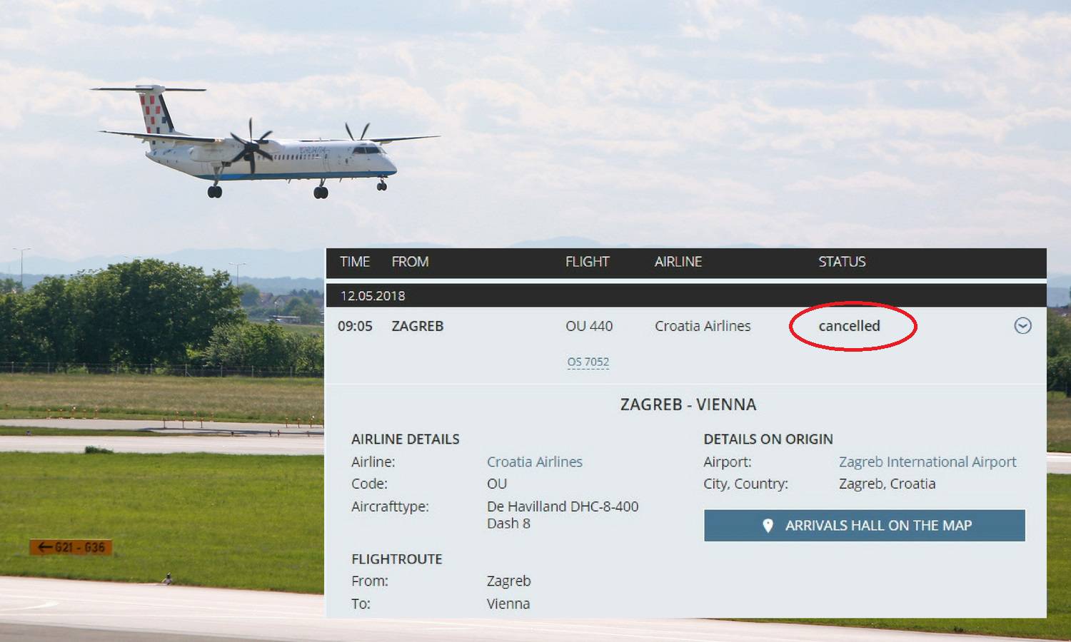 Na avionu CA puknulo pilotsko staklo, morali sletjeti u Zagreb