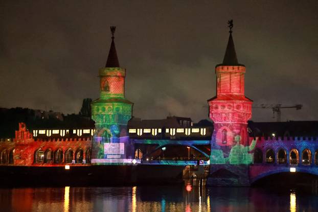 The Oberbaumbruecke bridge is illuminated during the Festival of Lights in Berlin