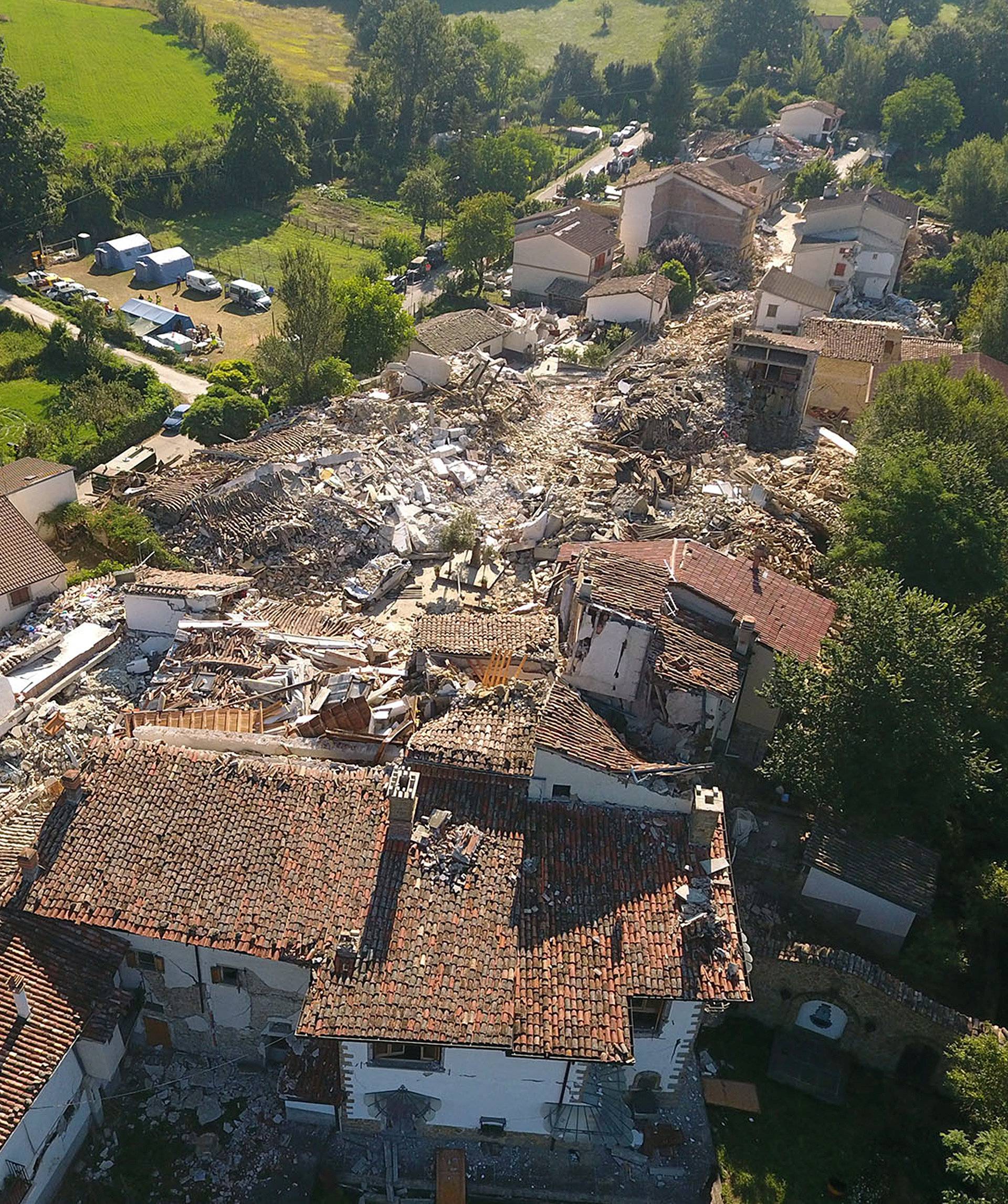 A drone photo shows the damages following an earthquakein Saletta