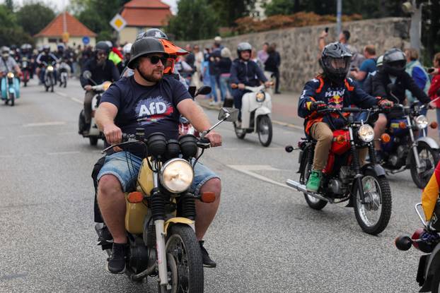 Ulrich Siegmund, AfD party's Saxony-Anhalt state election candidate, attends a Simson lightweight motorcycle ride in Quedlinburg