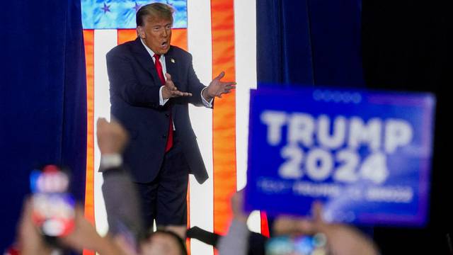 Republican presidential candidate and former U.S. President Donald Trump holds a rally ahead of the New Hampshire primary election in Manchester, New Hampshire